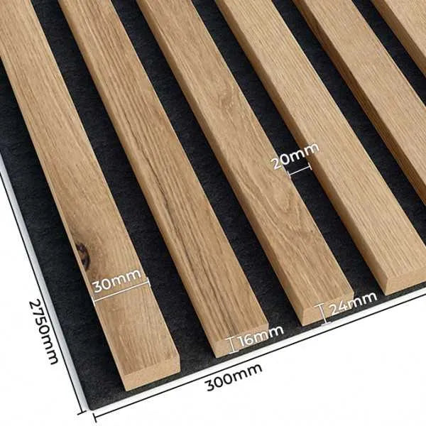 Acoustic Slatted Wall Panels European OAK on white background DecorMania.eu