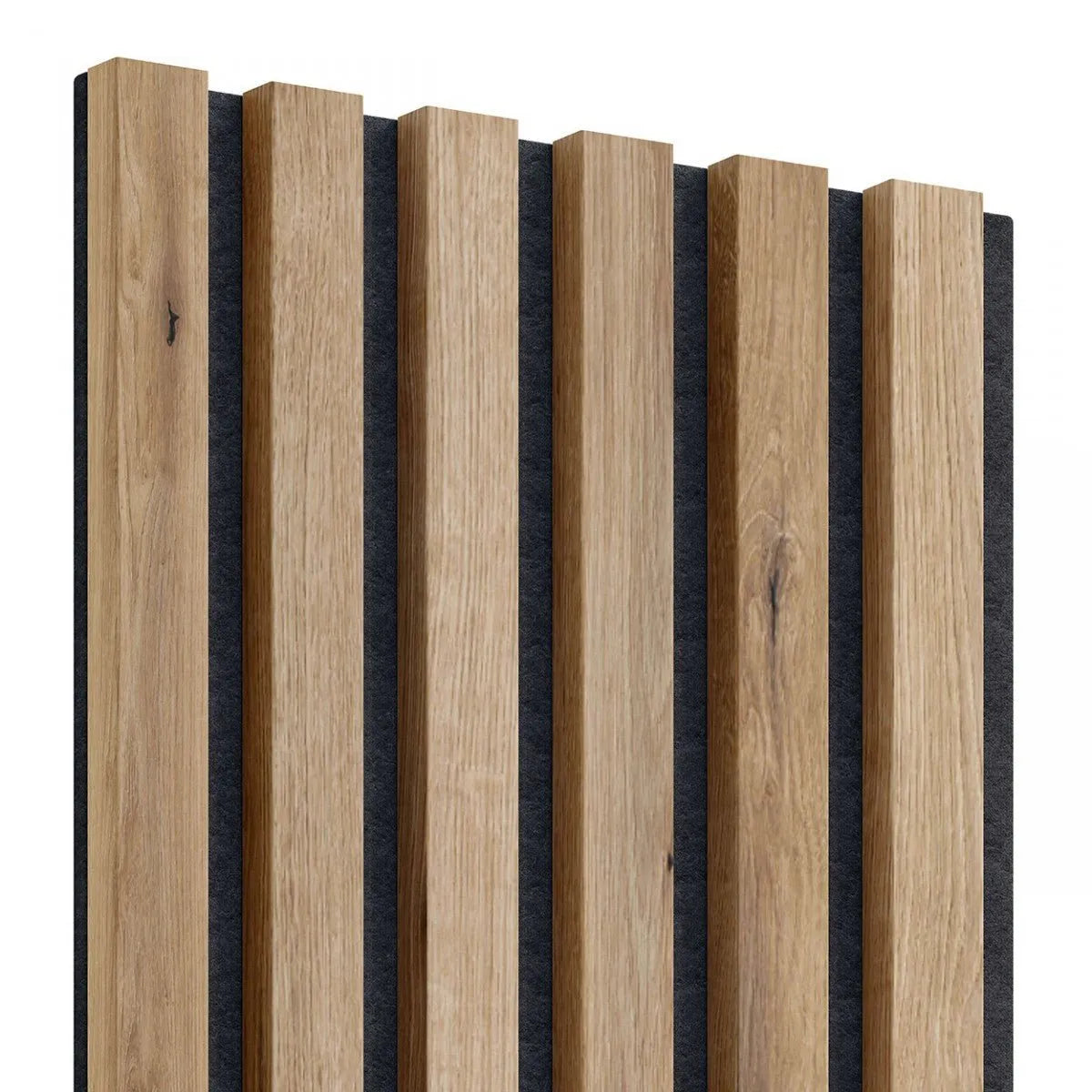 Acoustic Slatted Wall Panels European OAK on white background DecorMania.eu