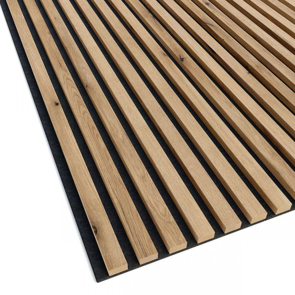 Acoustic Slatted Wall Panels European OAK on white background DecorMania.eu