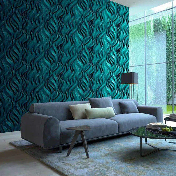 FLAMES Polystyrene Wall Art – 3D Decorative Panels in teal and grey interior DecorMania.eu
