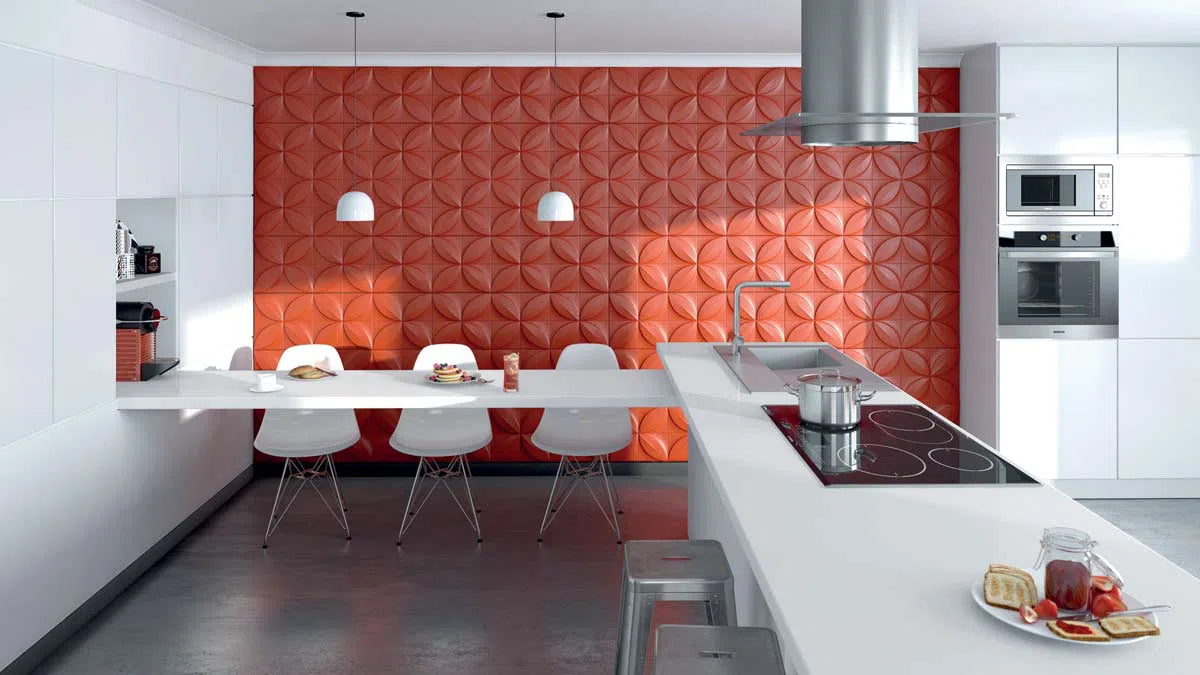 FLOWER 3D Polyurethane Wall Art Panel in kitchen interior DecorMania.eu