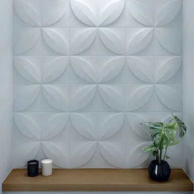 FLOWER 3D Polyurethane Wall Art Panel in grey colour closeup DecorMania.eu