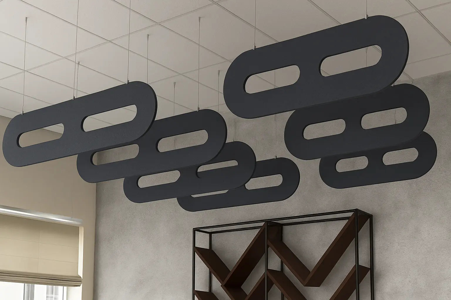 Felt Ceiling Acoustic Baffles - OVAL in modern interior DecorMania EU