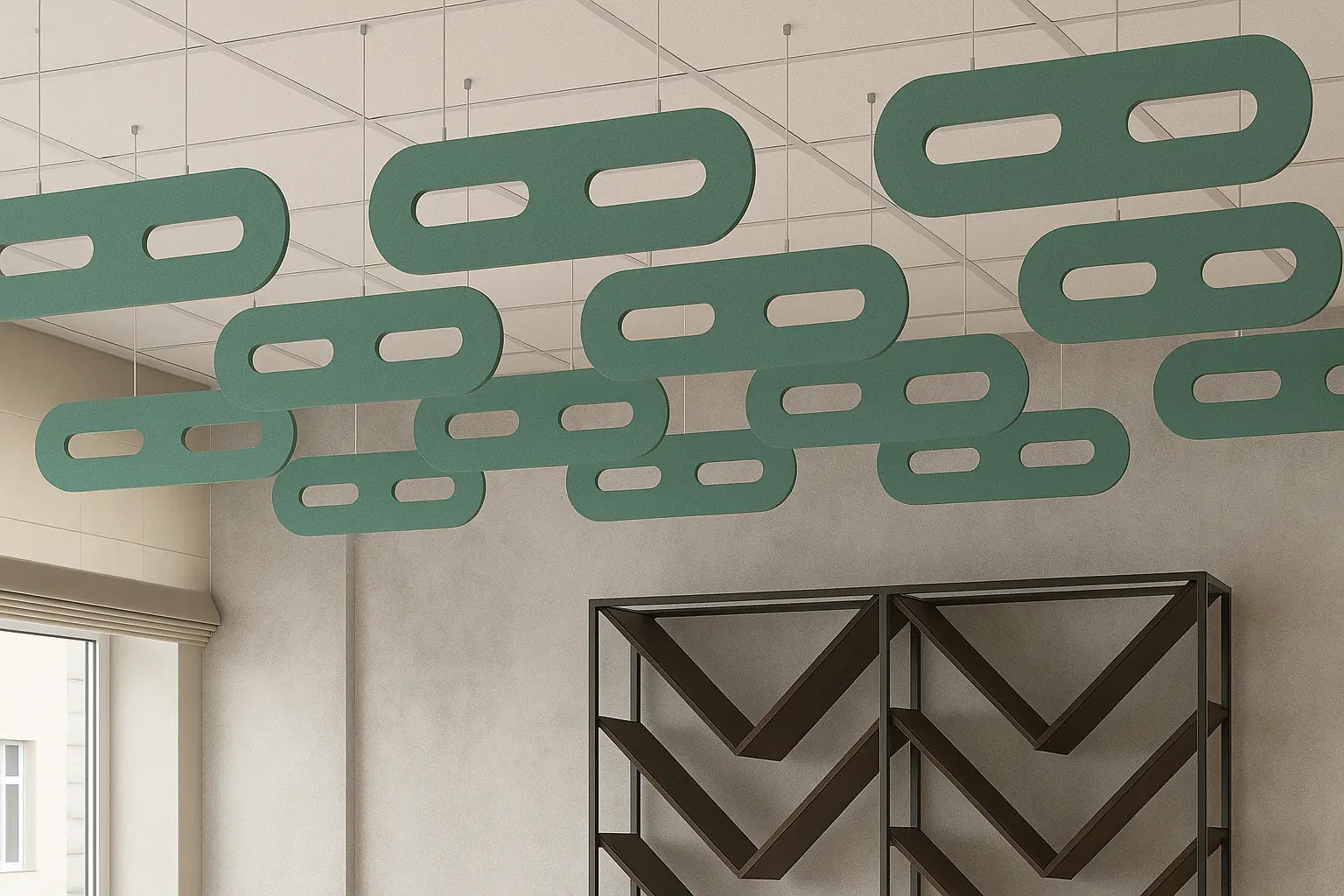 Felt Ceiling Acoustic Baffles - OVAL in modern interior DecorMania EU