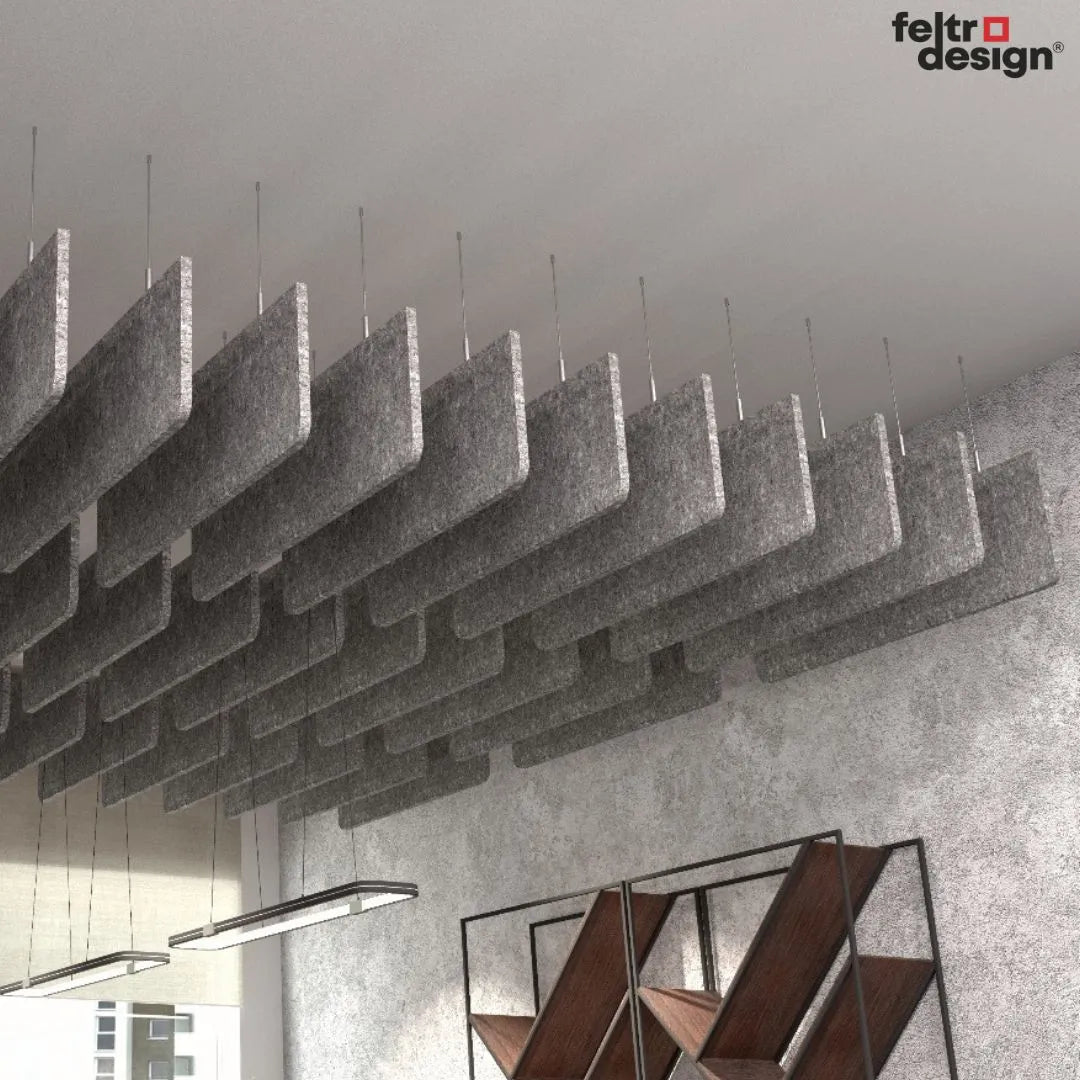 Felt Ceiling Acoustic Baffles - RECTANGLE ROUNDED grey panels in grey interior Decormania EU