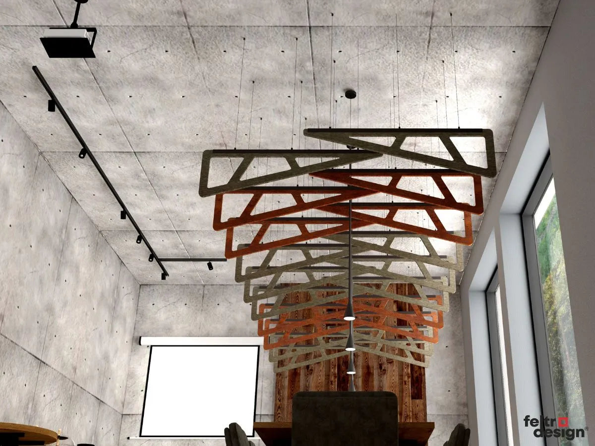 Felt Ceiling Acoustic Baffles - SLANT in grey interior Decormania EU