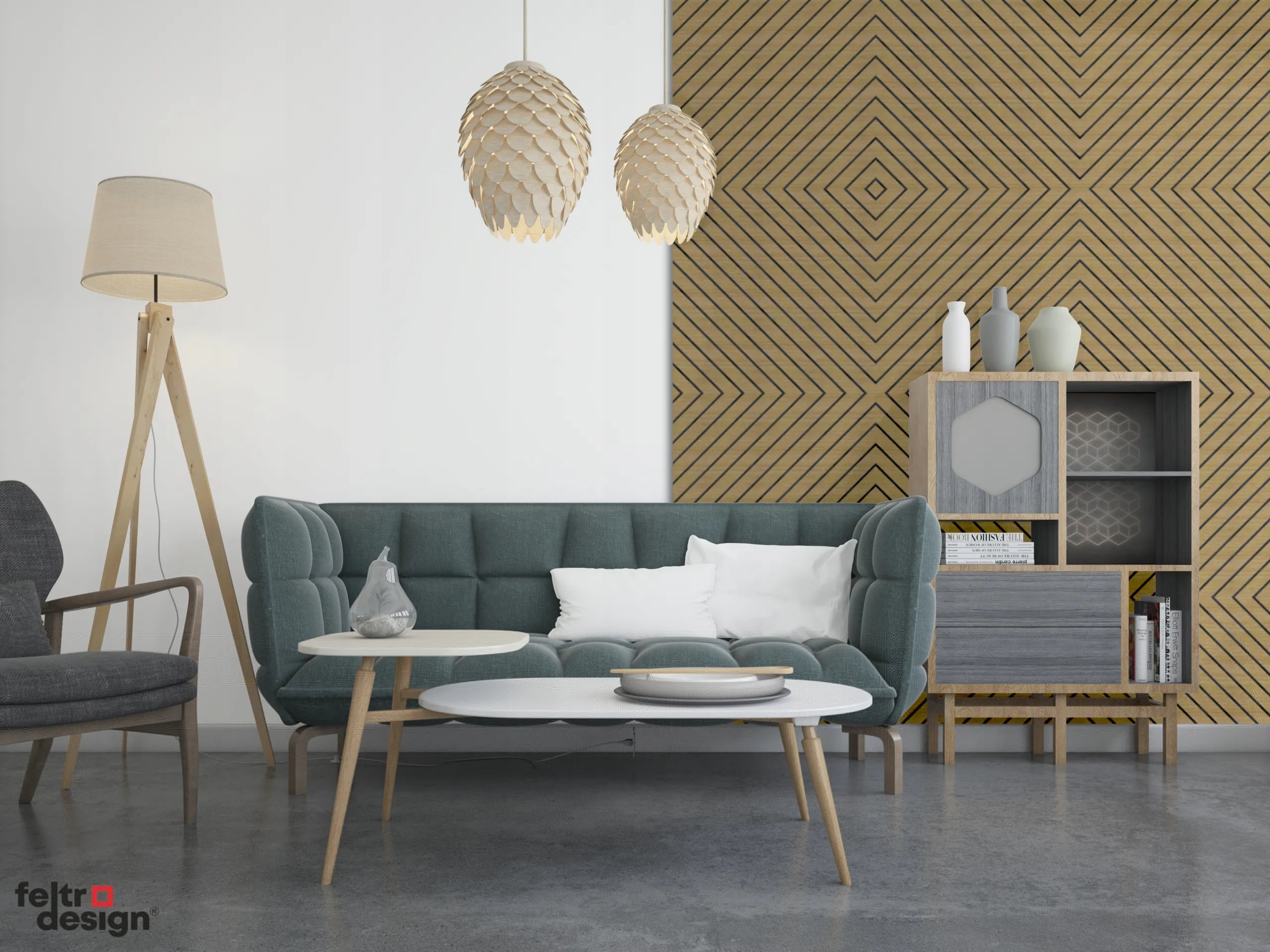 Felt Wall Cladding - Acoustic Panels SQUARE 1 in living room interior DecorMania EU