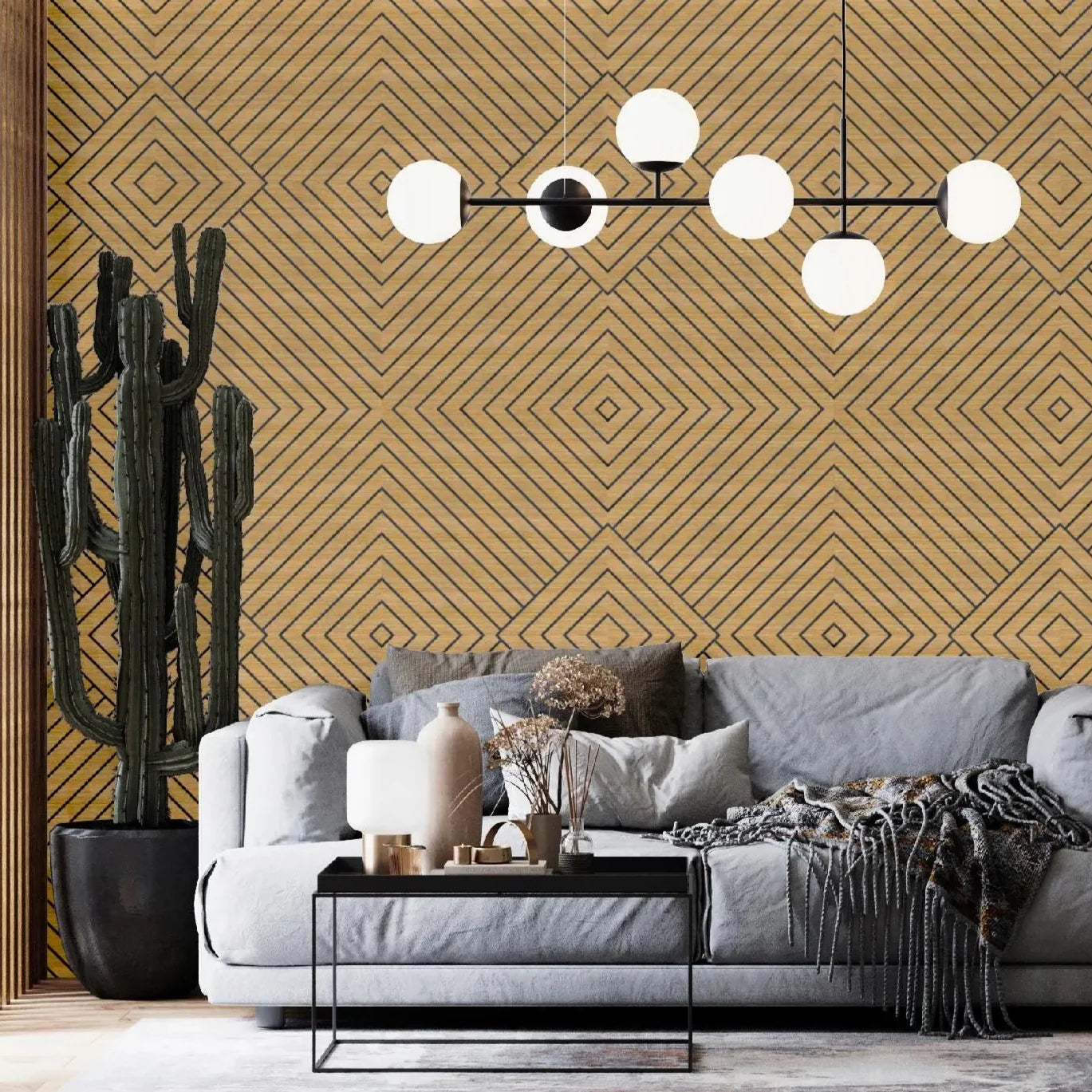 Felt Slatted Acoustic Wall Panels 2 in living room interior DecorMania EU