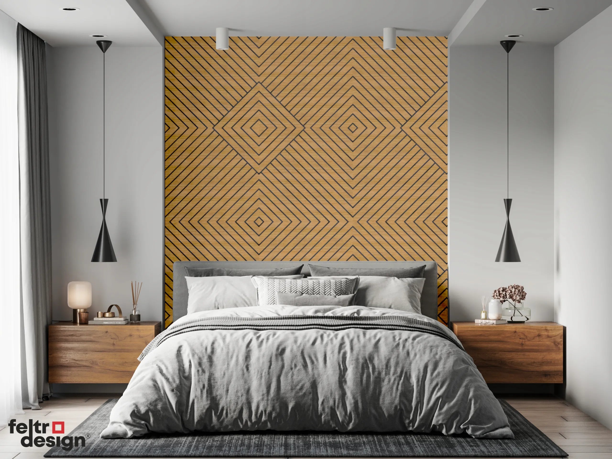 Felt Slatted Acoustic Wall Panels 2 in bedroom interior DecorMania EU