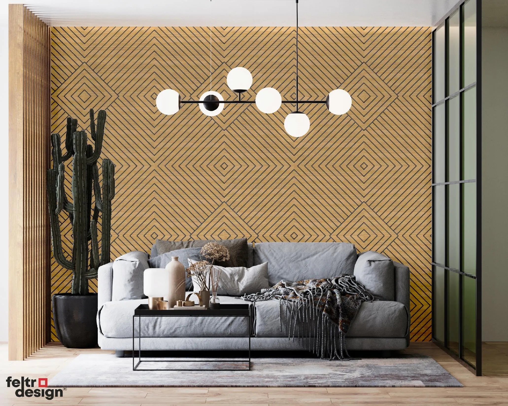 Felt Slatted Acoustic Wall Panels 2 in living room interior DecorMania EU