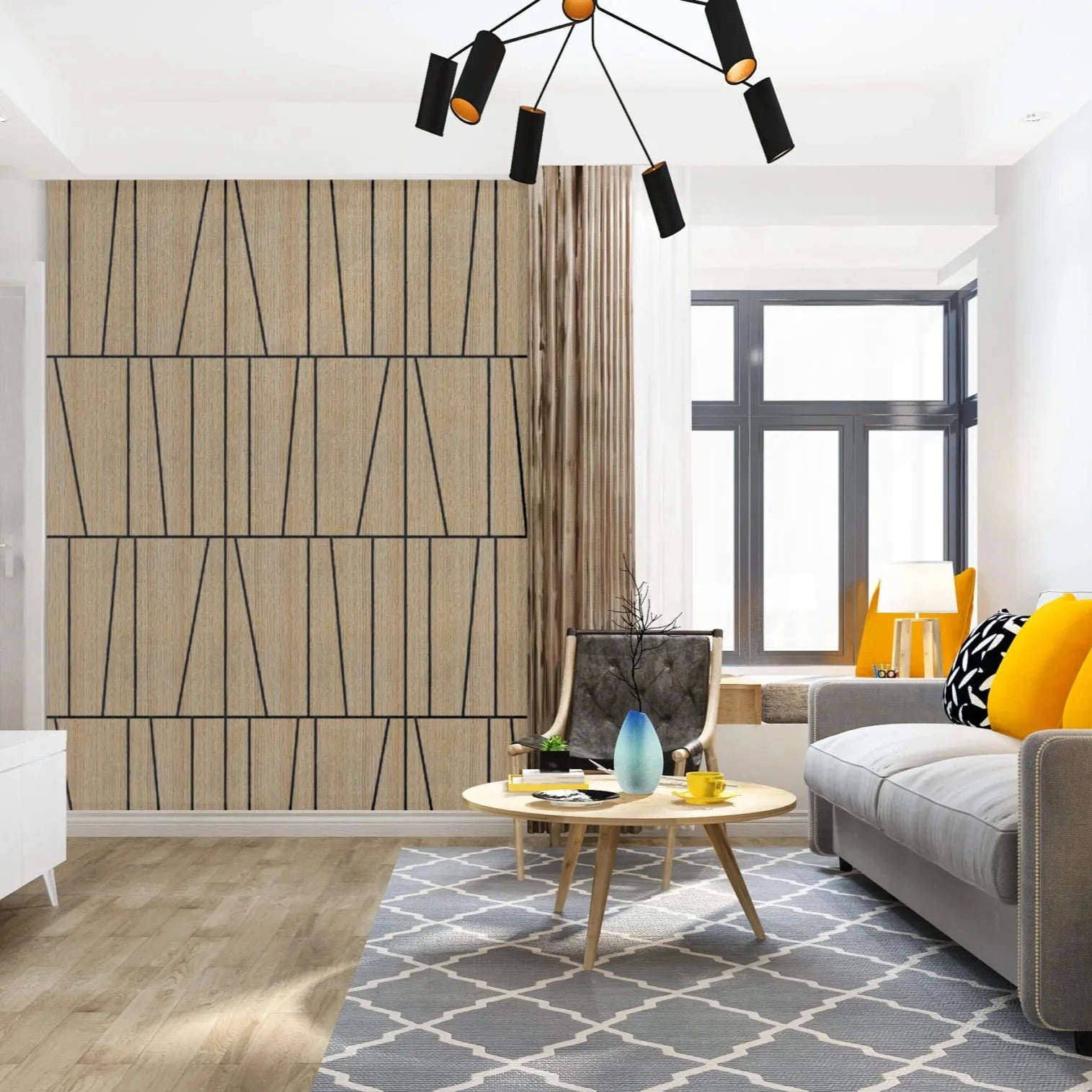 Felt Slatted Acoustic Wall Panels 3 in living room interior DecorMania EU