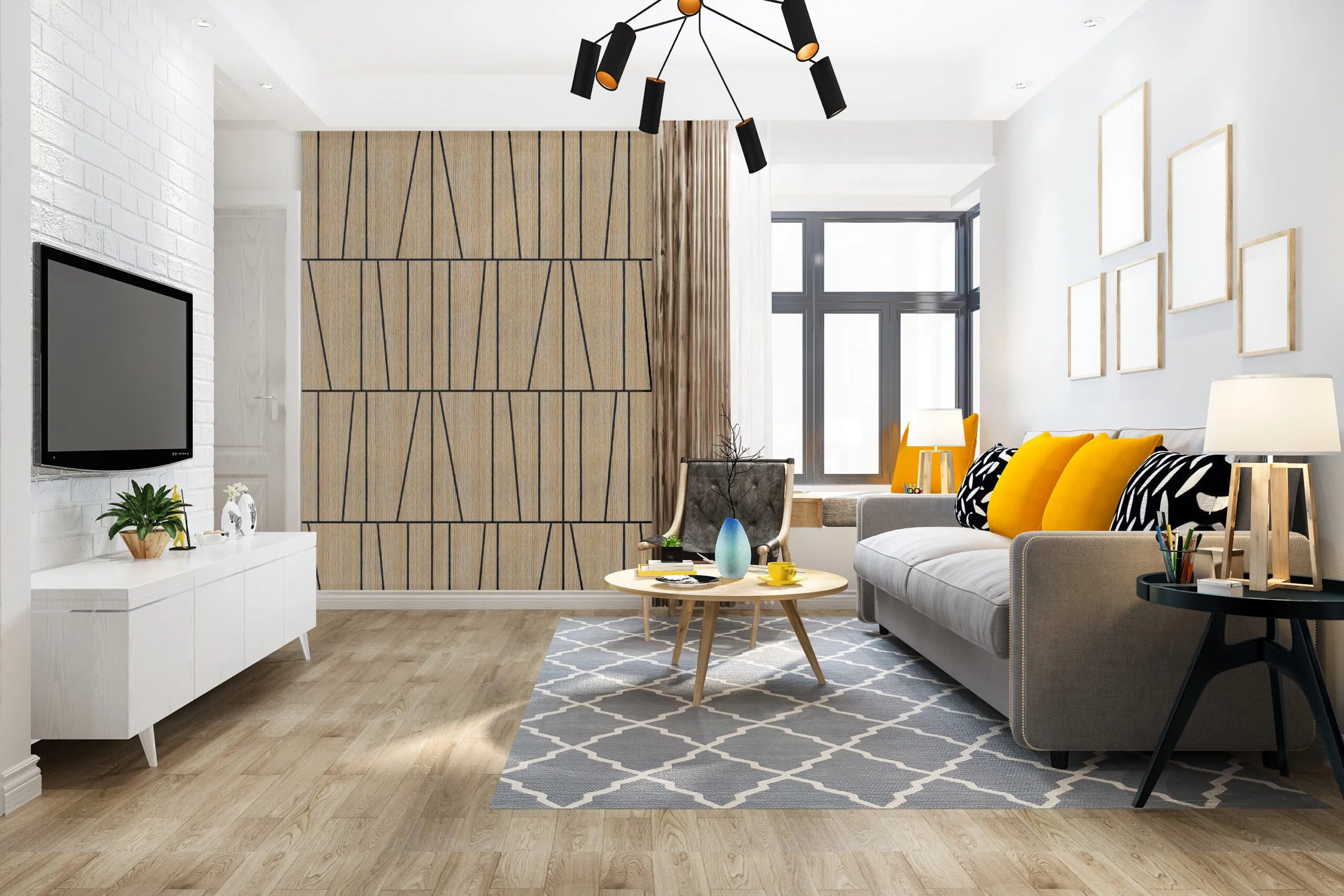 Felt Slatted Acoustic Wall Panels 3 in living room interior DecorMania EU