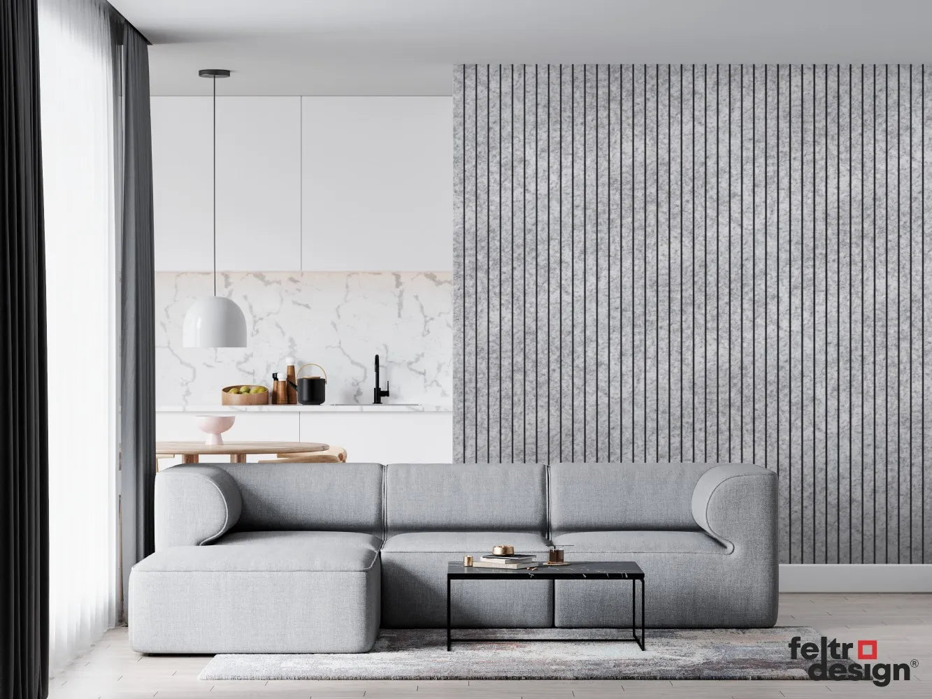 Felt Slatted Acoustic Wall Panels 5 living room feature wall DecorMania EU