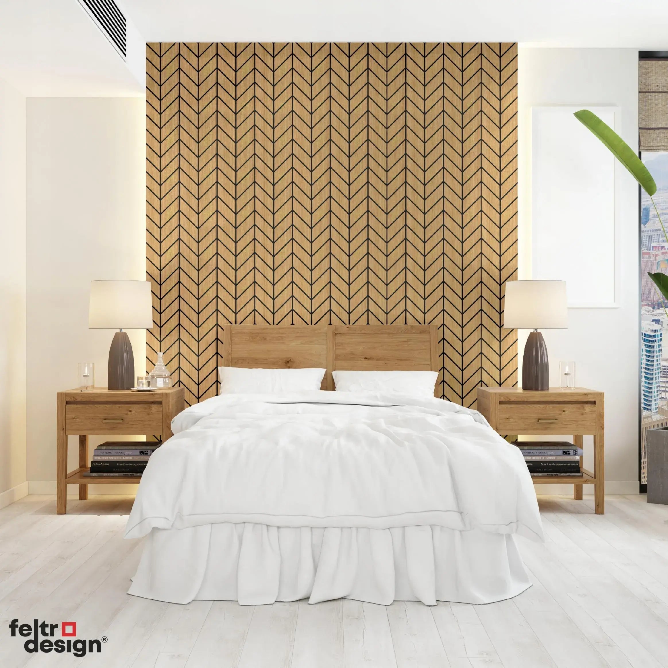 Felt Slatted Acoustic Wall Panels 6 feature wall in bedroom interior DecorMania EU