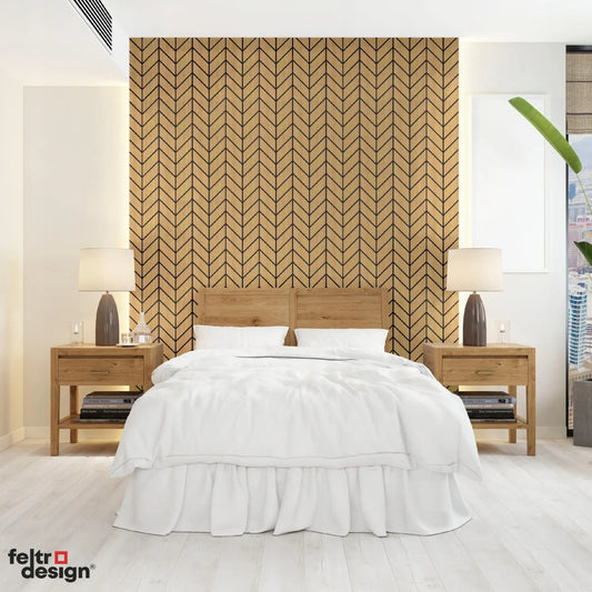 Felt Slatted Acoustic Wall Panels 6 feature wall in bedroom interior DecorMania EU