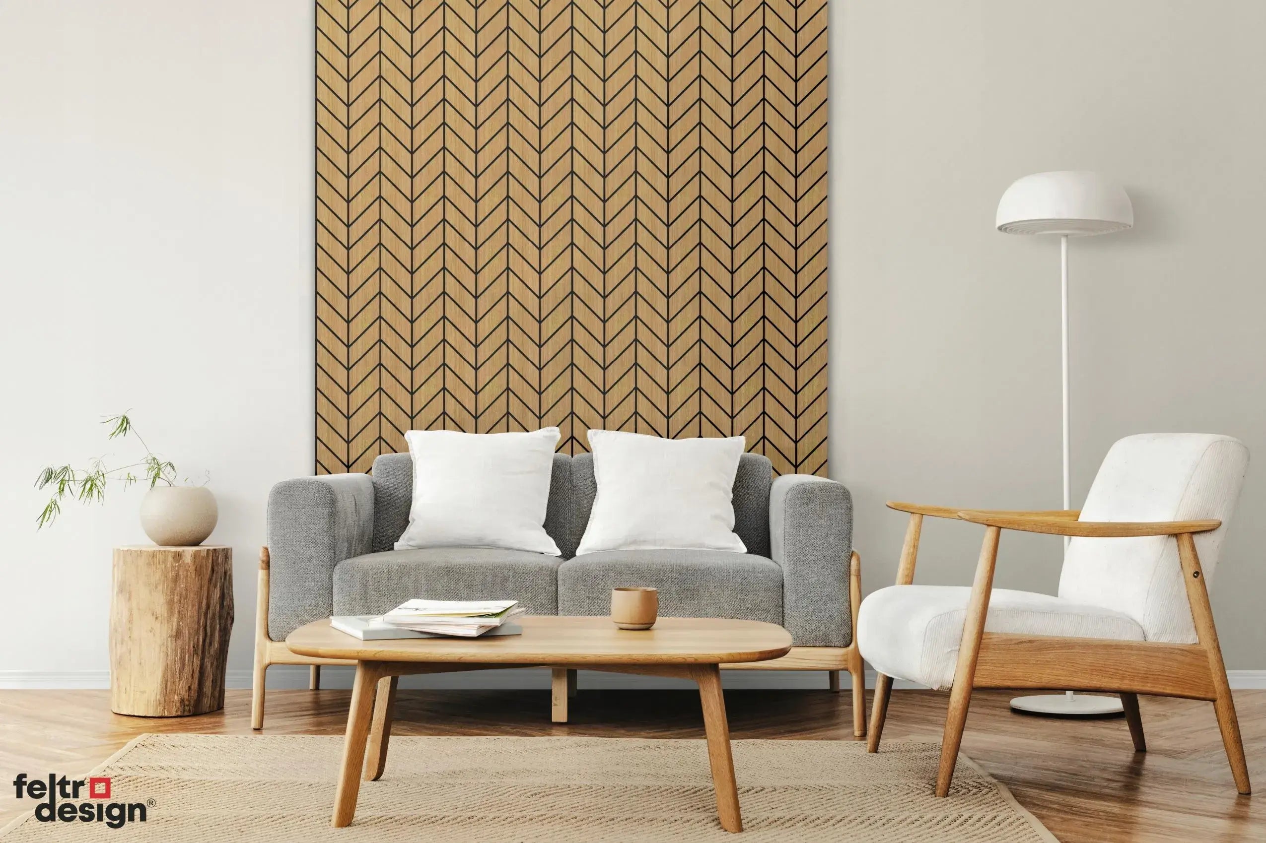 Felt Slatted Acoustic Wall Panels 6 feature wall in living room interior DecorMania EU