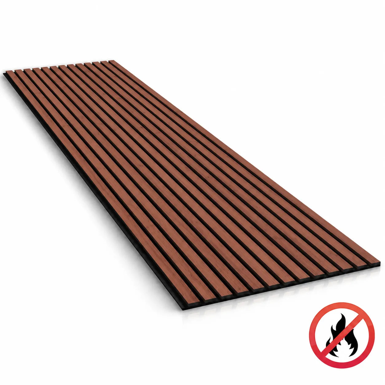Mahogany fire rated acoustic slat wall panel – full panel view