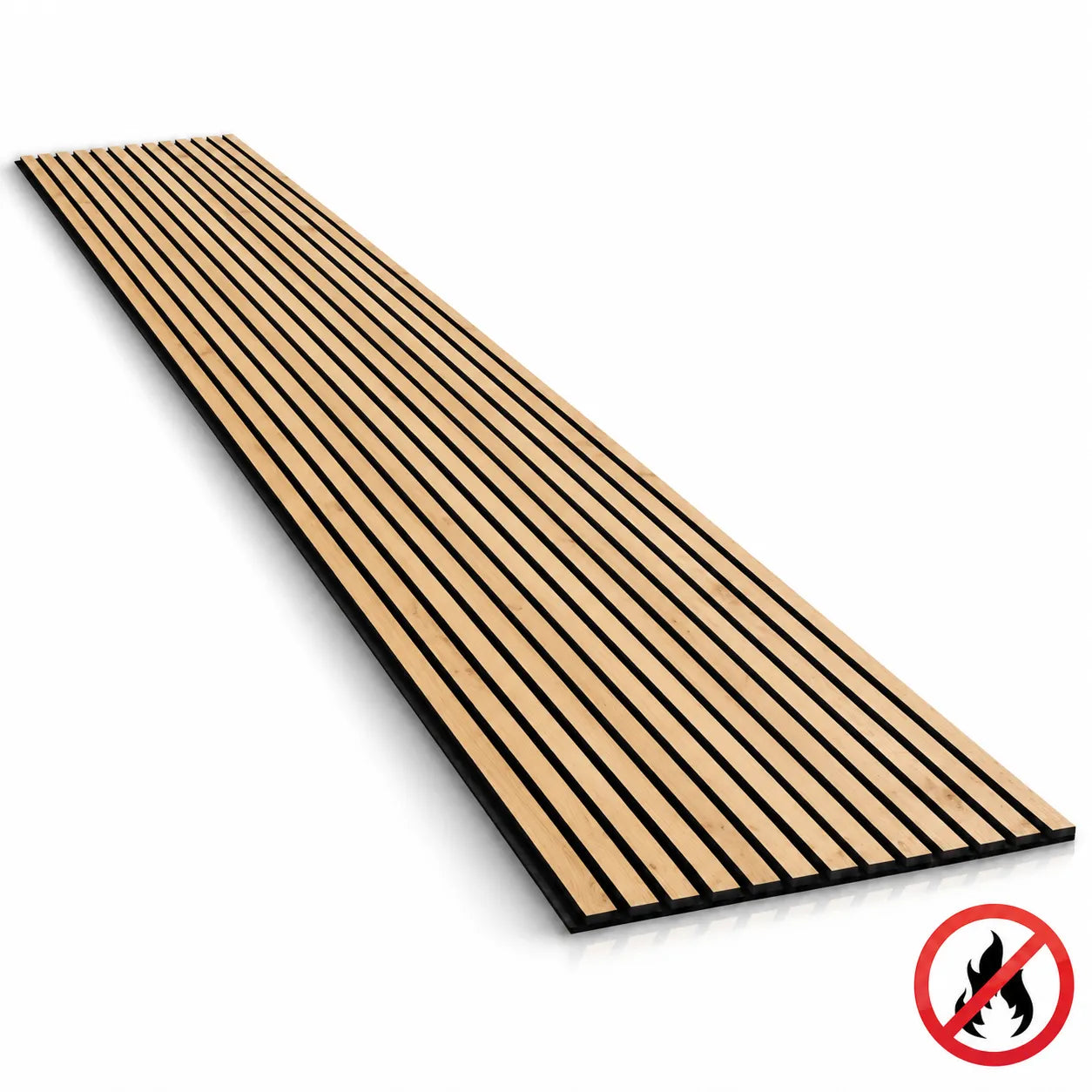 Fire rated natural oak acoustic slat wall panel with black felt backing