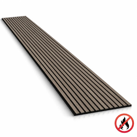 Walnut Wood fire rated acoustic slat panel with black acoustic felt backing