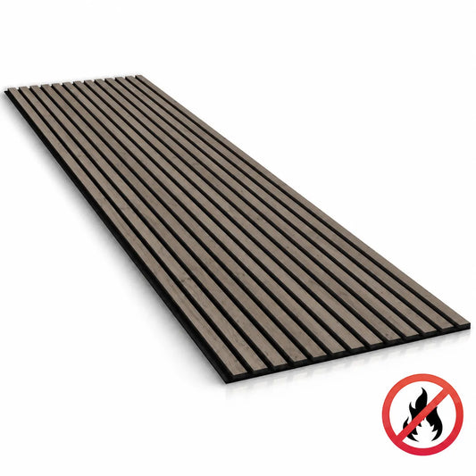 Walnut fire rated acoustic slat wall panel on white background