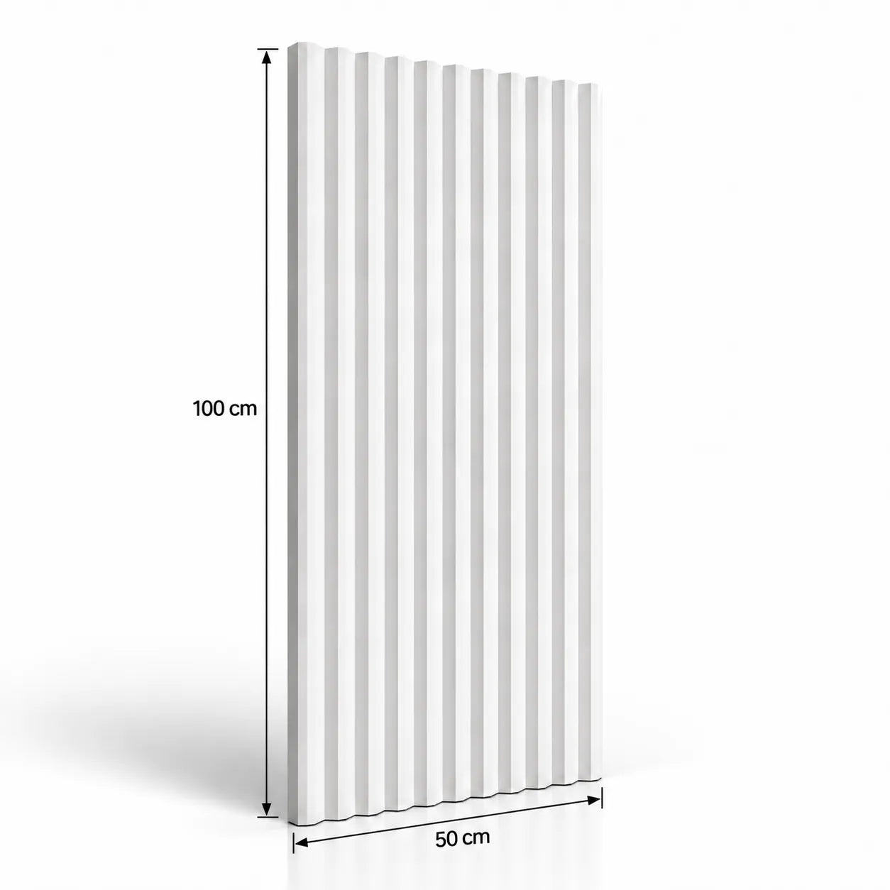 Fluted Arrow Gips-3D-Wandpaneel 100 cm x 50 cm – Maßdiagramm