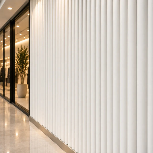 Panneaux muraux 3D en plâtre Fluted Bamboo – Gros plan en vue intérieure à 45 degrés