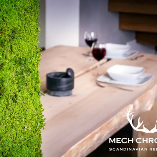 Frameless Flat Moss Wall Panels Rectangle in dining room closeup DecorMania.eu