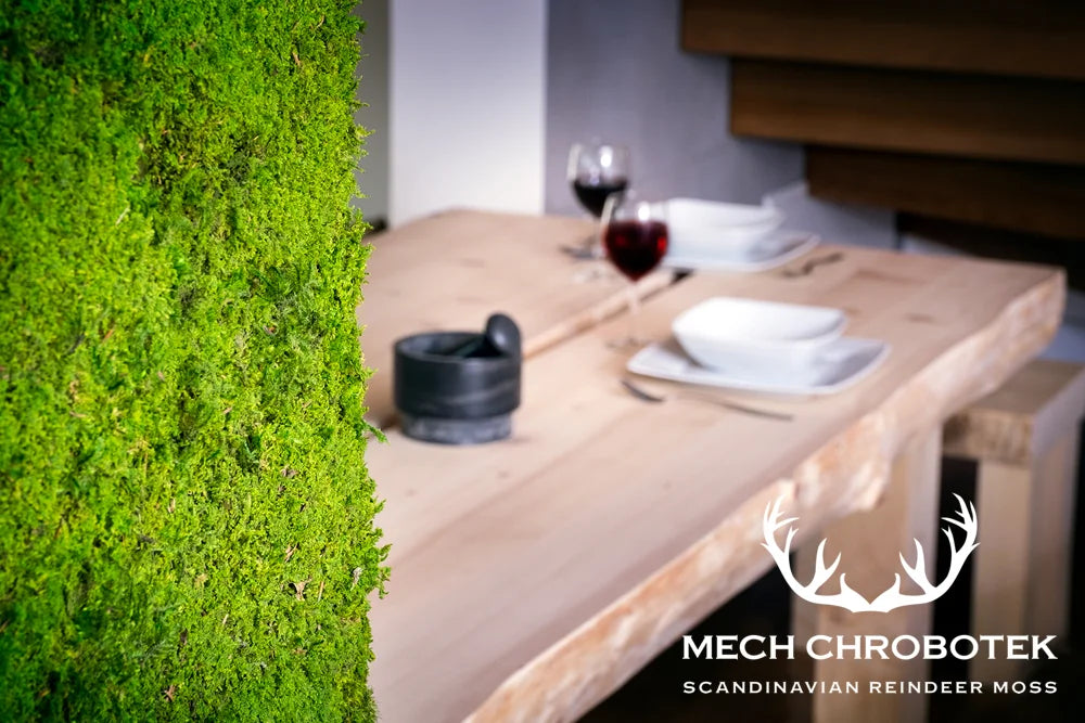 Frameless Flat Moss Wall Panels Square  in dining room interior DecorMania.eu