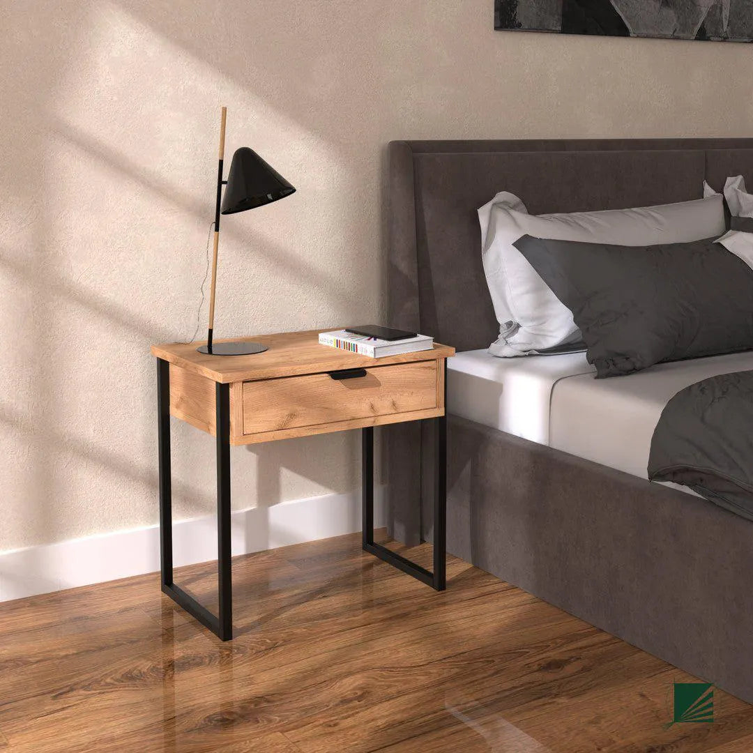 Bed Table LOFT Oak Black in bedroom interior DecorMania.eu