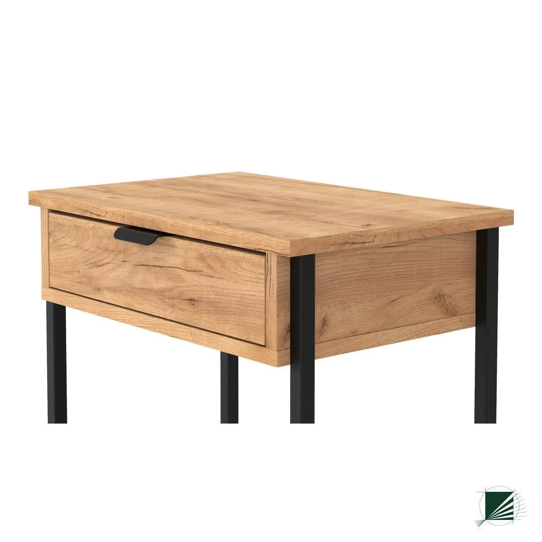 Bed Table LOFT Oak Black closeup on white interior DecorMania.eu