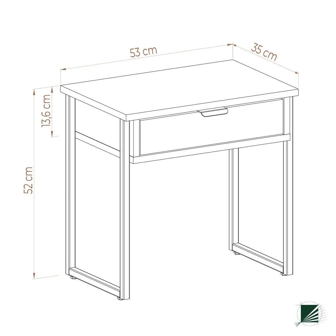 Bed Table LOFT Oak Black dimensions on white background DecorMania.eu