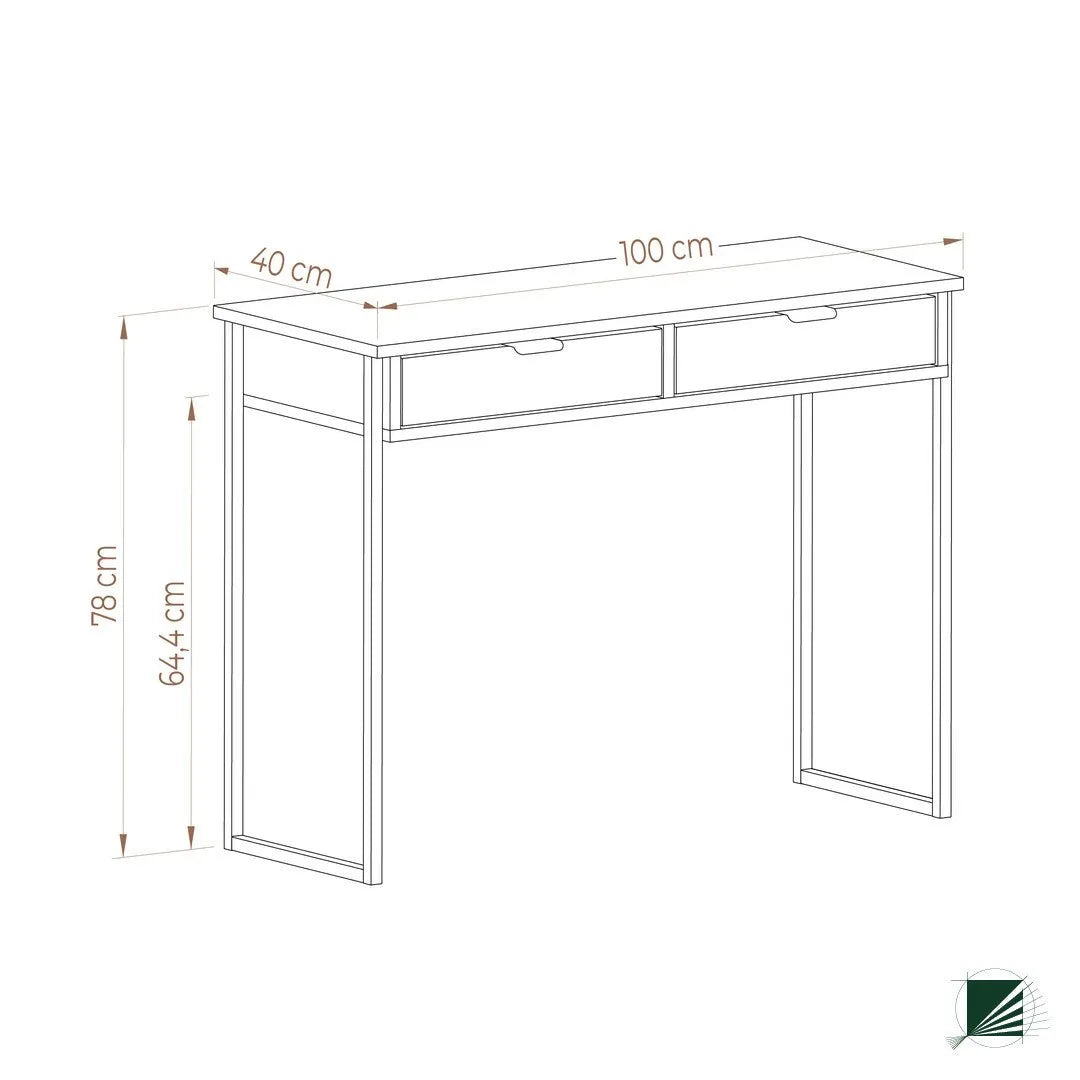 Dressing Table LOFT Oak Black dimensions on white background DecorMania.eu
