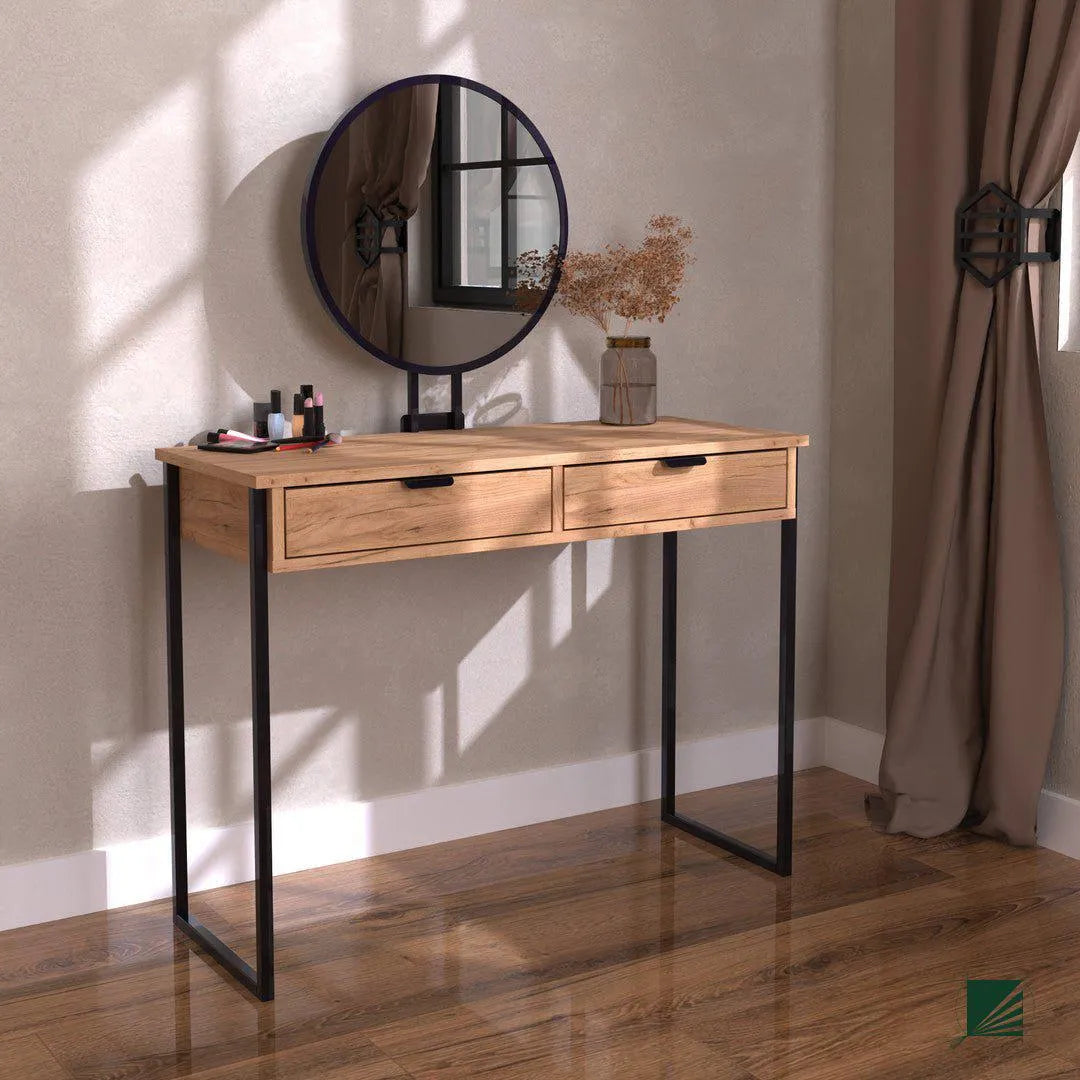 metal and wood dressing table Dressing Table With Stool | Narrow Desk and Stool Set | Handmade Industrial Style