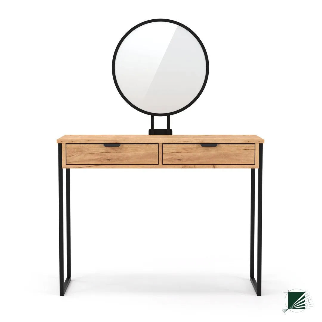 Dressing Table with mirror LOFT Oak Black on white background DecorMania.eu