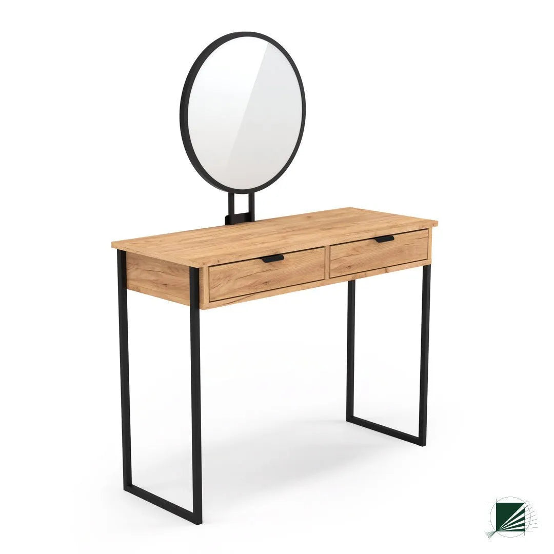 Dressing Table with mirror LOFT Oak Black on white background DecorMania.eu