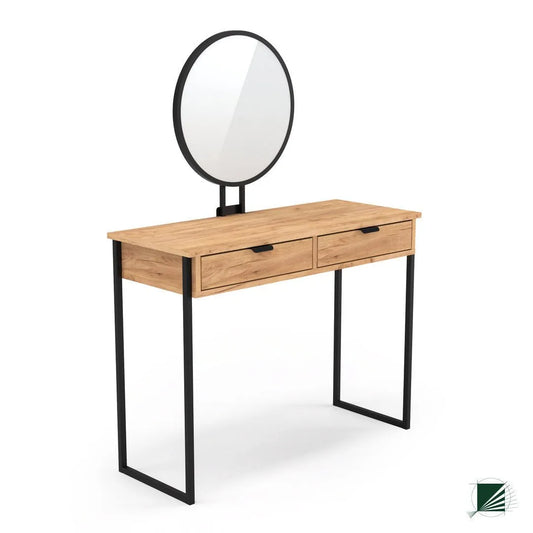 Dressing Table with mirror LOFT Oak Black on white background DecorMania.eu