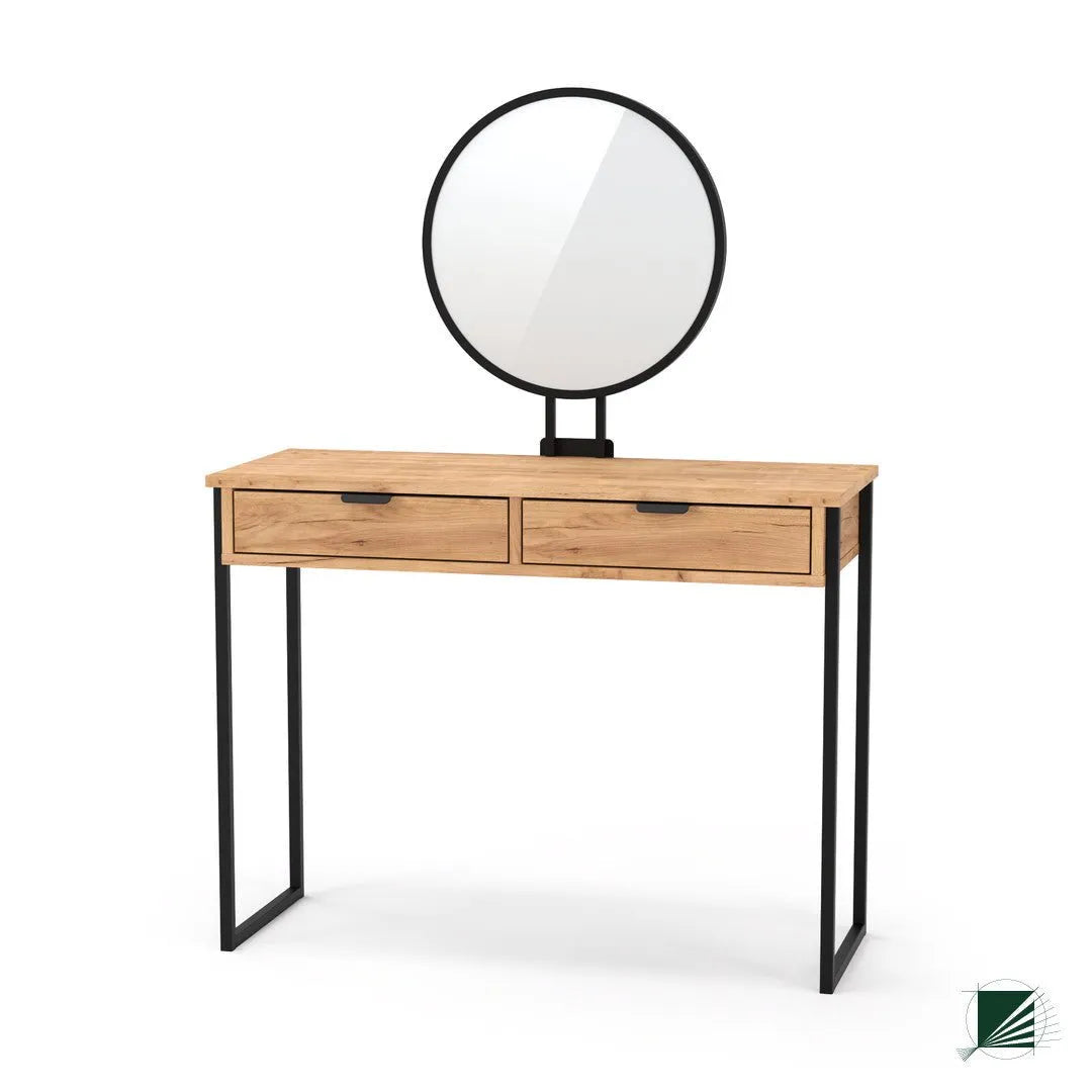 Dressing Table with mirror LOFT Oak Black on white background DecorMania.eu