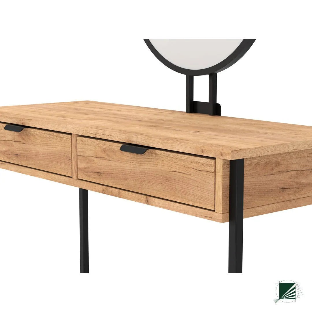 Dressing Table with mirror LOFT Oak Black closeup on white background DecorMania.eu