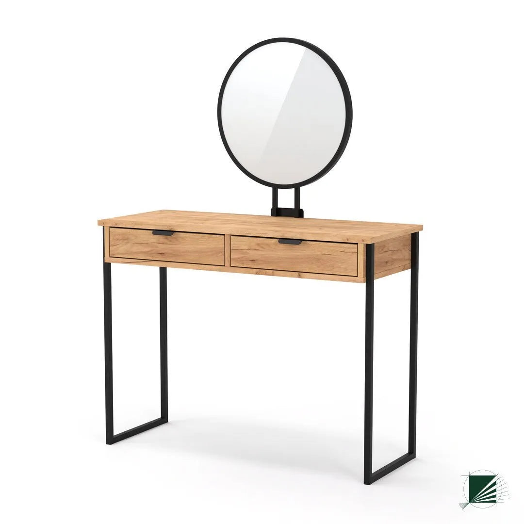 Dressing Table with mirror LOFT Oak Black on white background DecorMania.eu