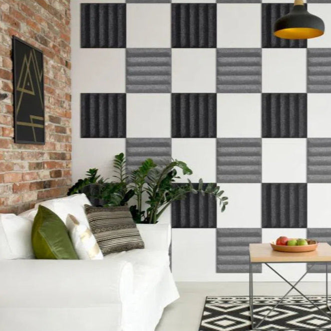 GROVE Acoustic 3D Felt Wall Panels BLACK in living room interior Decormania.eu cropped