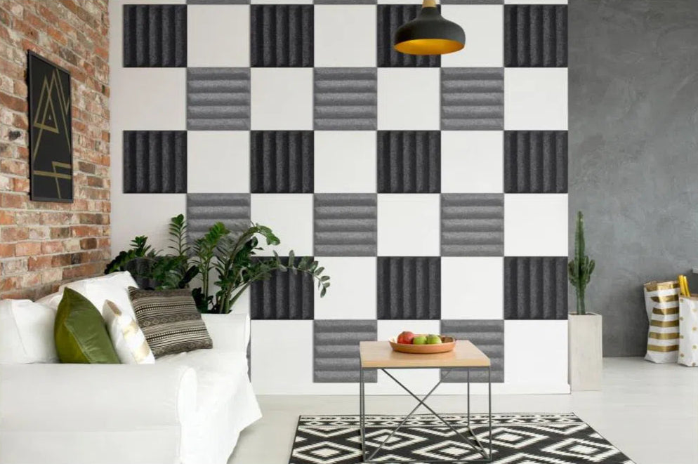 GROVE Acoustic 3D Felt Wall Panels BLACK in living room interior Decormania.eu