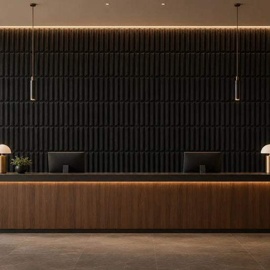 Black grove 3d panels in hotel recepction front view