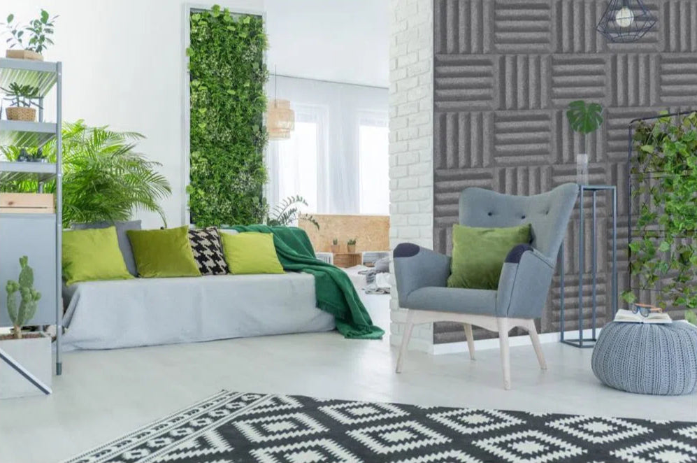 GROVE 3D Acoustic Felt Wall Panels in living room interior GREY DecorMania.eu