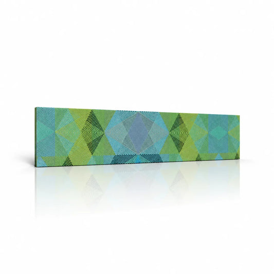 Dekorative Wandpaneele Geometric Green mit grünen und türkisfarbenen diamond-Mustern auf weißem Hintergrund mit sanfter Spiegelung