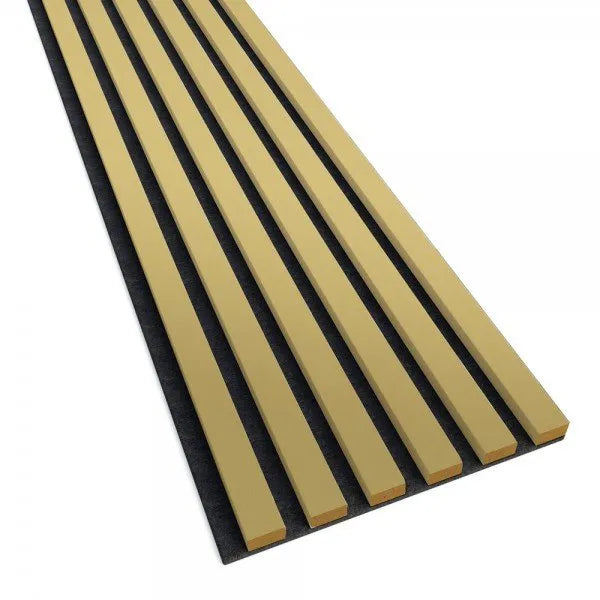 Acoustic Slatted Wall Panels Golden on white background DecorMania.eu