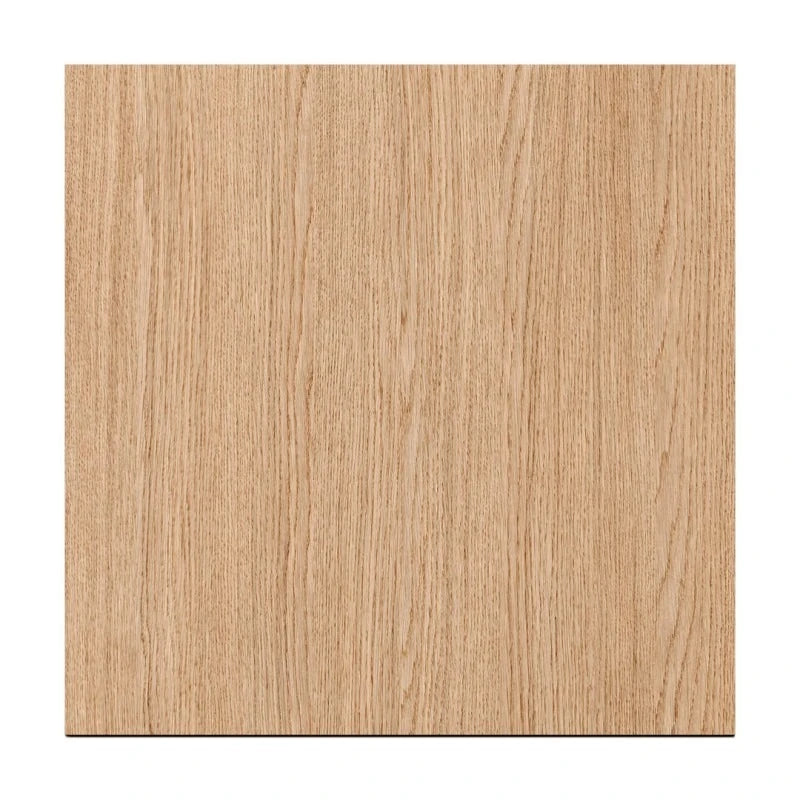 Front view of a square smooth raw oak-effect MDF wall panel on a white background