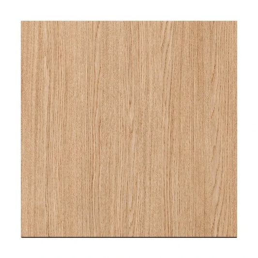 Front view of a square smooth raw oak-effect MDF wall panel on a white background