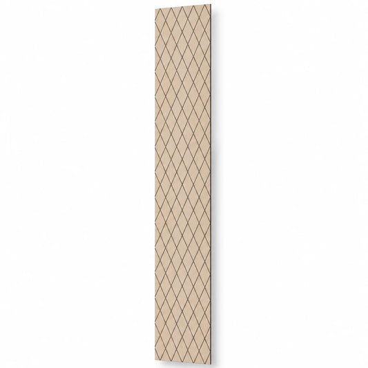 Tall oak-effect GrooveCraft acoustic MDF wall panel with a repeating diamond groove pattern and natural shadow