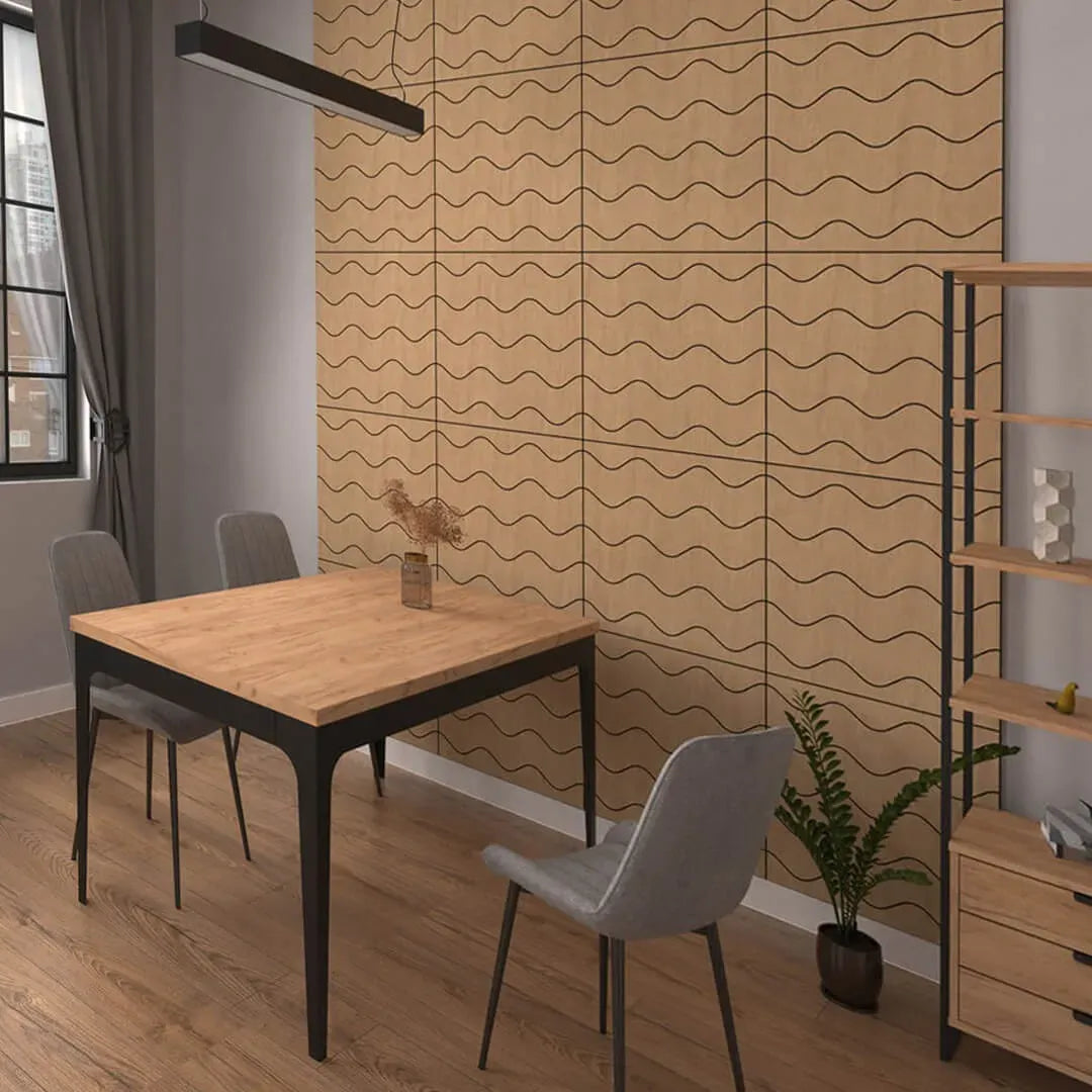 Modern GrooveCraft Milled Acoustic Wall Panels MDF – Model 8 in dining room interior Decormania EU