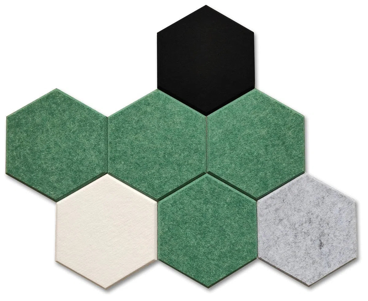 HEXA Acoustic 3D Felt PET Wall Panels set on white background DARK GREEN DecorMania.eu